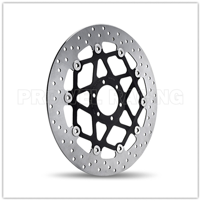 Disco flotante de freno de motocicleta de color negro con tratamiento de pulido y anodizante