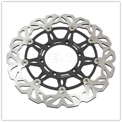Disco flotante de freno de motocicleta de color negro con tratamiento de pulido y anodizante