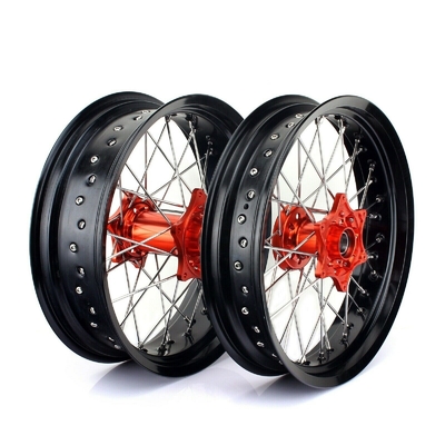 3.50x17 &quot;4.25x17&quot; Supermoto llantas de aleación para SX SXF EXC 125-530 Anillos negros y centros naranja