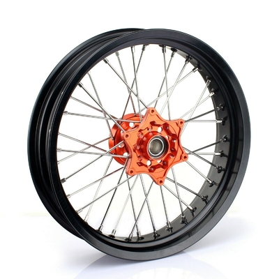 3.50x17 &quot;4.25x17&quot; Supermoto llantas de aleación para SX SXF EXC 125-530 Anillos negros y centros naranja
