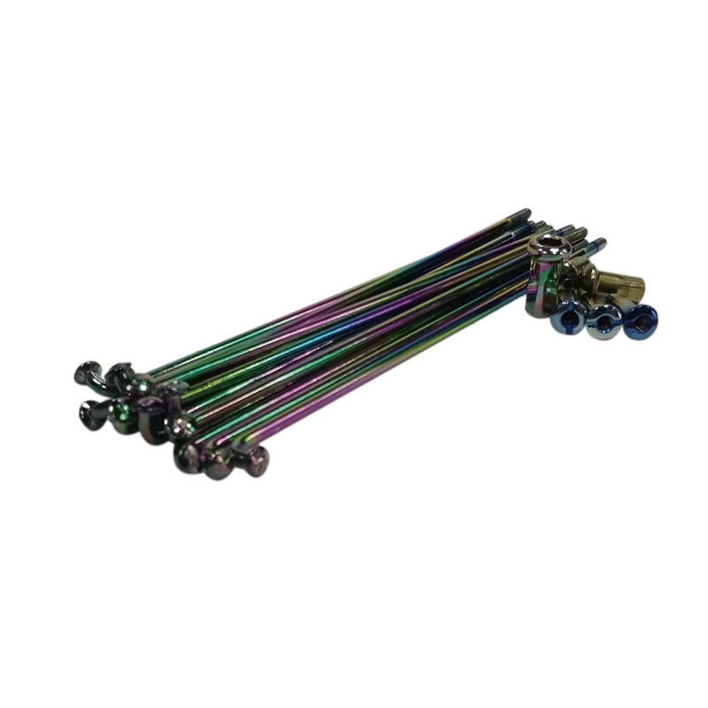 Lanzamiento de rayos y pezones de acero al carbono de color arco iris para motocicletas 8G 9G 10G