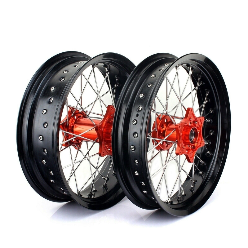 3.50x17 &quot;4.25x17&quot; Supermoto llantas de aleación para SX SXF EXC 125-530 Anillos negros y centros naranja